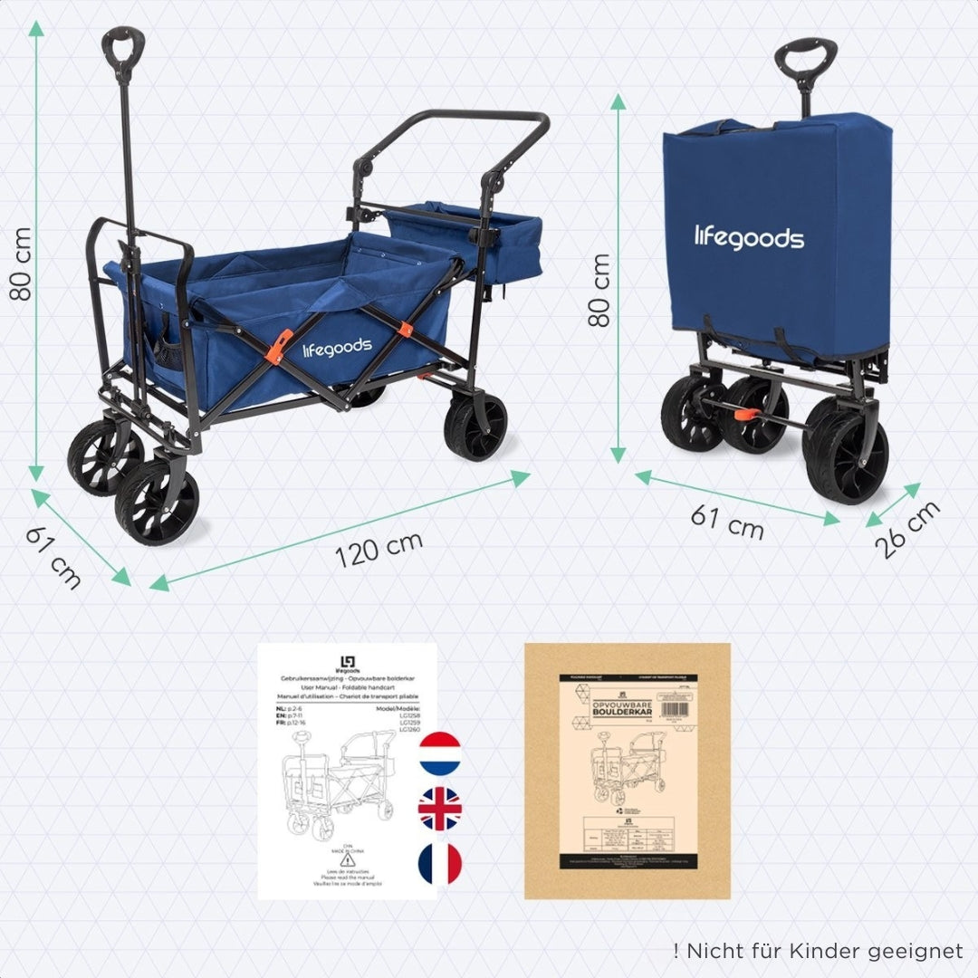 LifeGoods Wagon - faltbar - bis zu 120KG - 90L - waschbares Polyester - 120x80cm - Blau