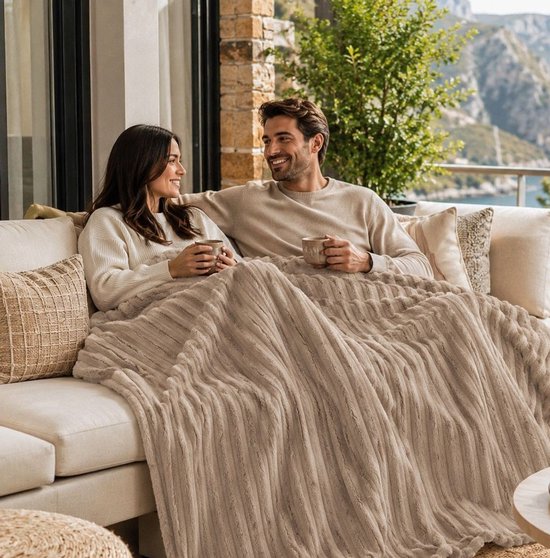 Ceruzo Fleece-Decke 200 x 240 cm – XXL-Plaid – Taupebraun – Weiches Fleece – Tagesdecke für Doppelbett