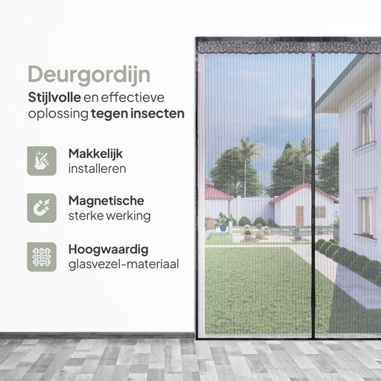 O'DADDY Türvorhang Deluxe FIBER - Magnetischer Fliegenvorhang - Für Neubauten und Standardtüren - Einfache Installation - Schwarzes Horn - 184x230 cm