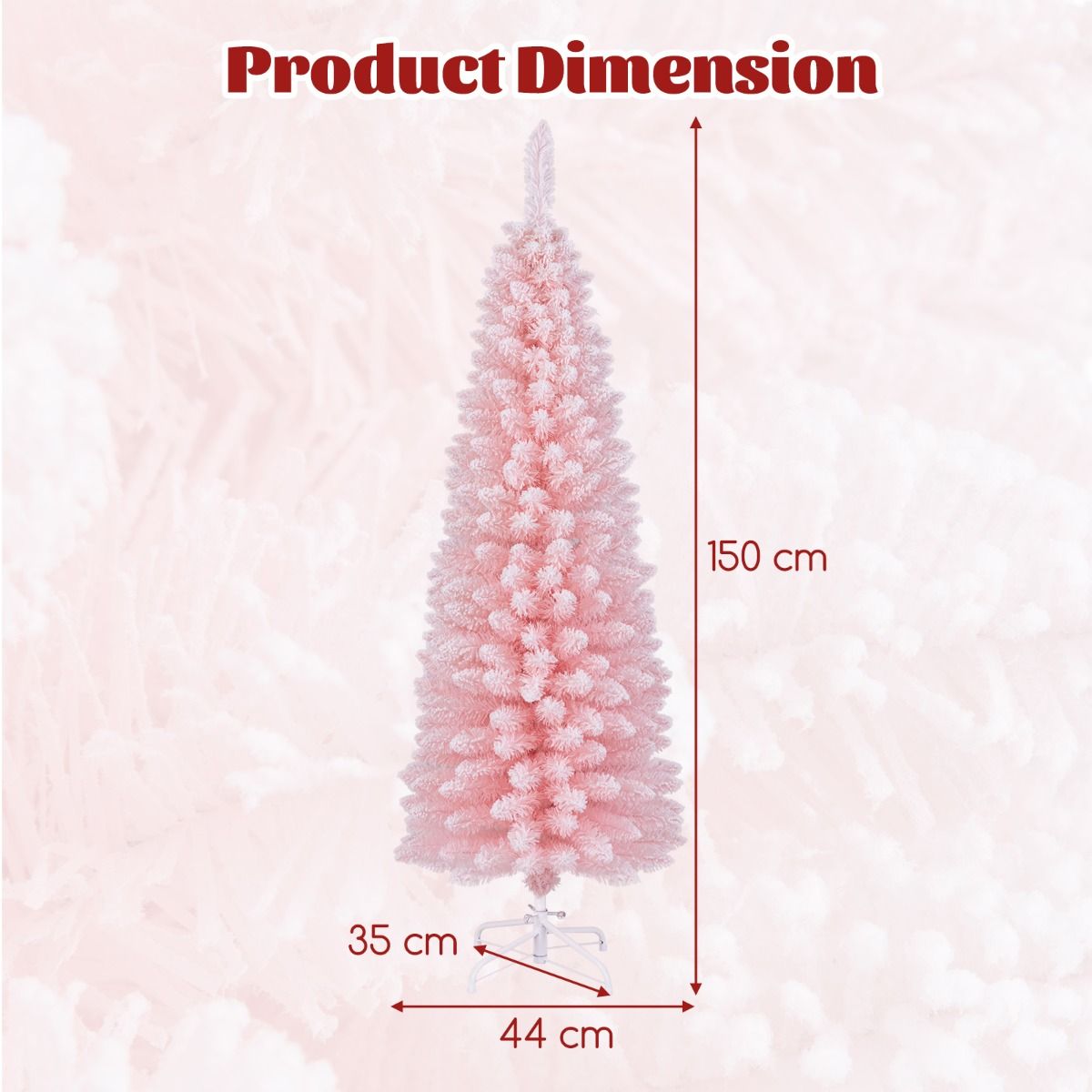 Künstlicher Weihnachtsbaum Coast - 150 cm - Rosa - verschneit - schlankes Design - 328 Zweigspitzen - Metallständer