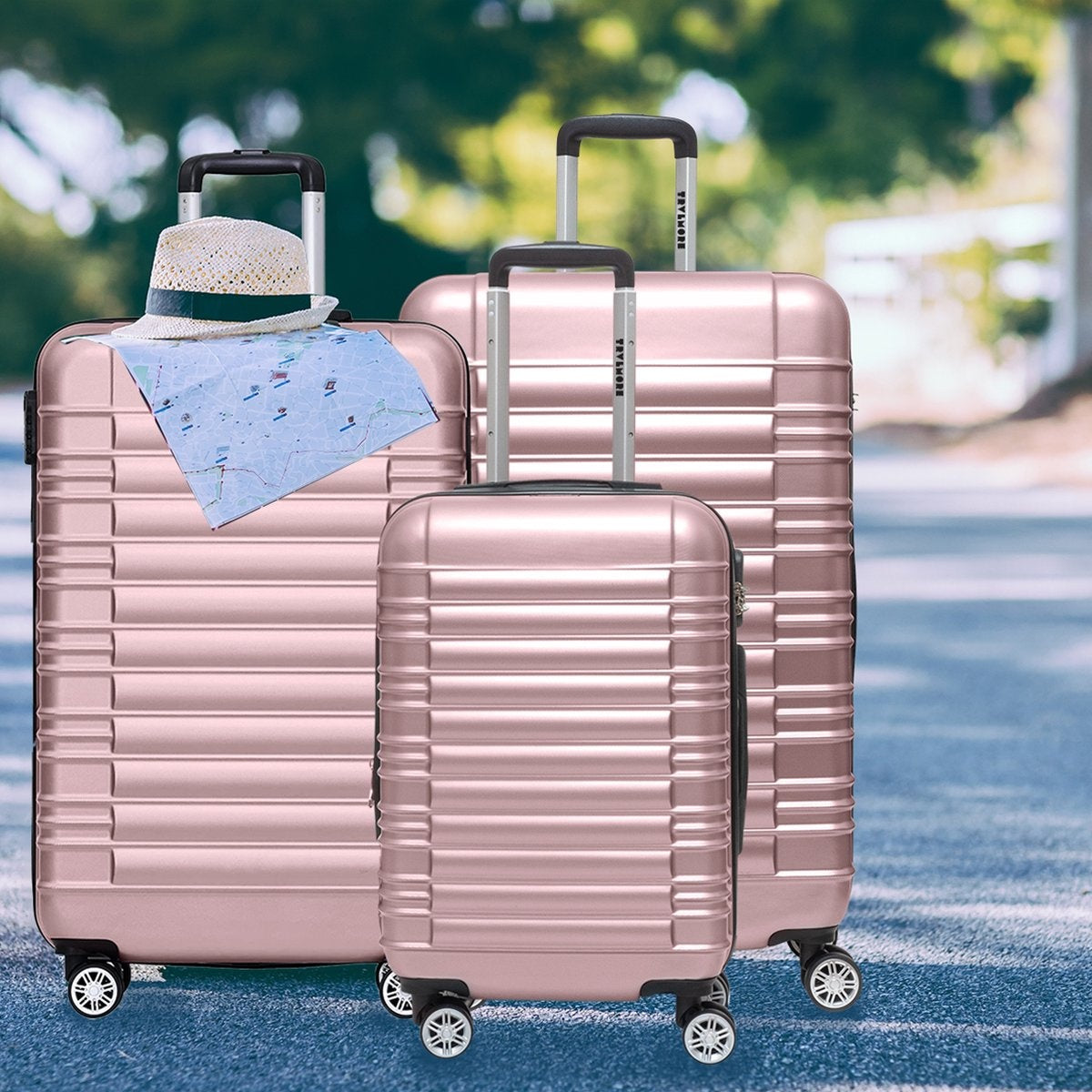 TRVLMORE - Kofferset - 3 Stück - 38L (Handgepäck) + 70L + 110L - Rose Gold