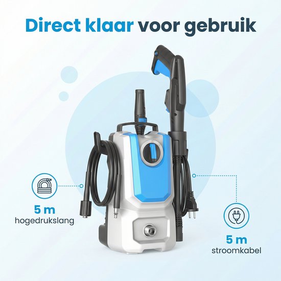 Lugia Jet+ Hochdruckreiniger 1300 W – 90 bar – Kompakt & leistungsstark – Inklusive Spritzpistole und Seifenflasche – Für Auto, Terrasse und Garten