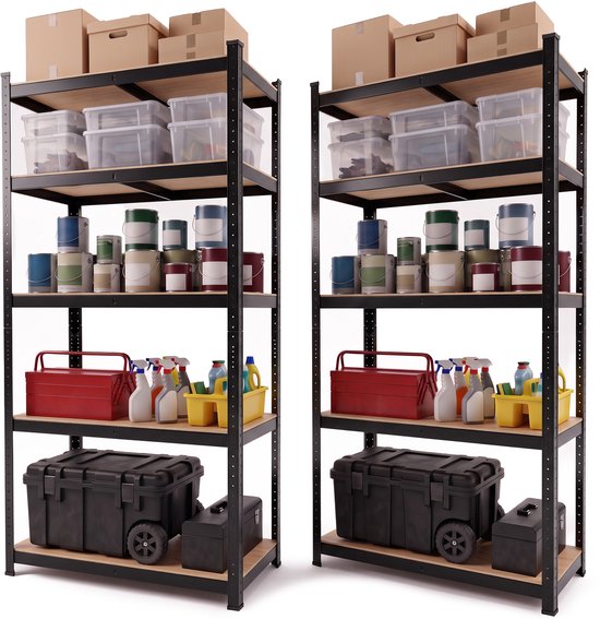 Infinity Goods Regalschrank Schwarz – 2er-Set – 180 x 90 x 40 cm – Aufbewahrungsregal aus Metall – Vorratsschrank – Lagerregal mit 5 Einlegeböden – max. 175 kg pro Einlegeboden, 875 kg insgesamt