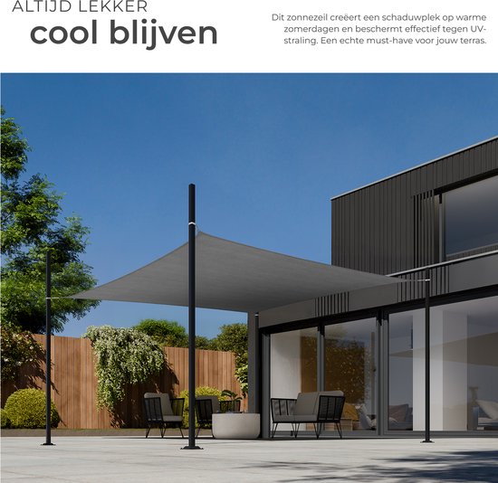 tectake® Rechteckiges Schattentuch Sunny - 3 x 5 m - Extra stabiles 185 g/m² HDPE-Sonnenschutztuch - 50+ UV-Schutz - wetterfest und reißfest - Sonnenschirm für Garten, Balkon, Terrasse - Sonnenschirm inklusive Befestigungsmaterial - Grau