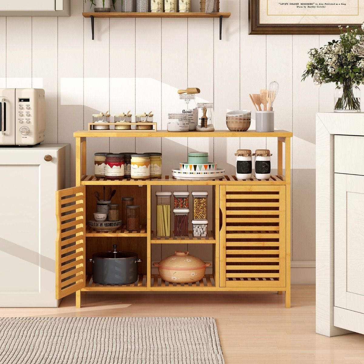 Coast Bambus-Badezimmerschrank – 2 Türen – offene Regalböden – natur – 100 x 35 x 80 cm