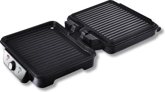 Inventum CG618 - Kontaktgrill - Tischgrill - Grillfläche 28 x 23 cm - PFAS frei - Antihaftbeschichtung - 1800 Watt - Edelstahl/Schwarz