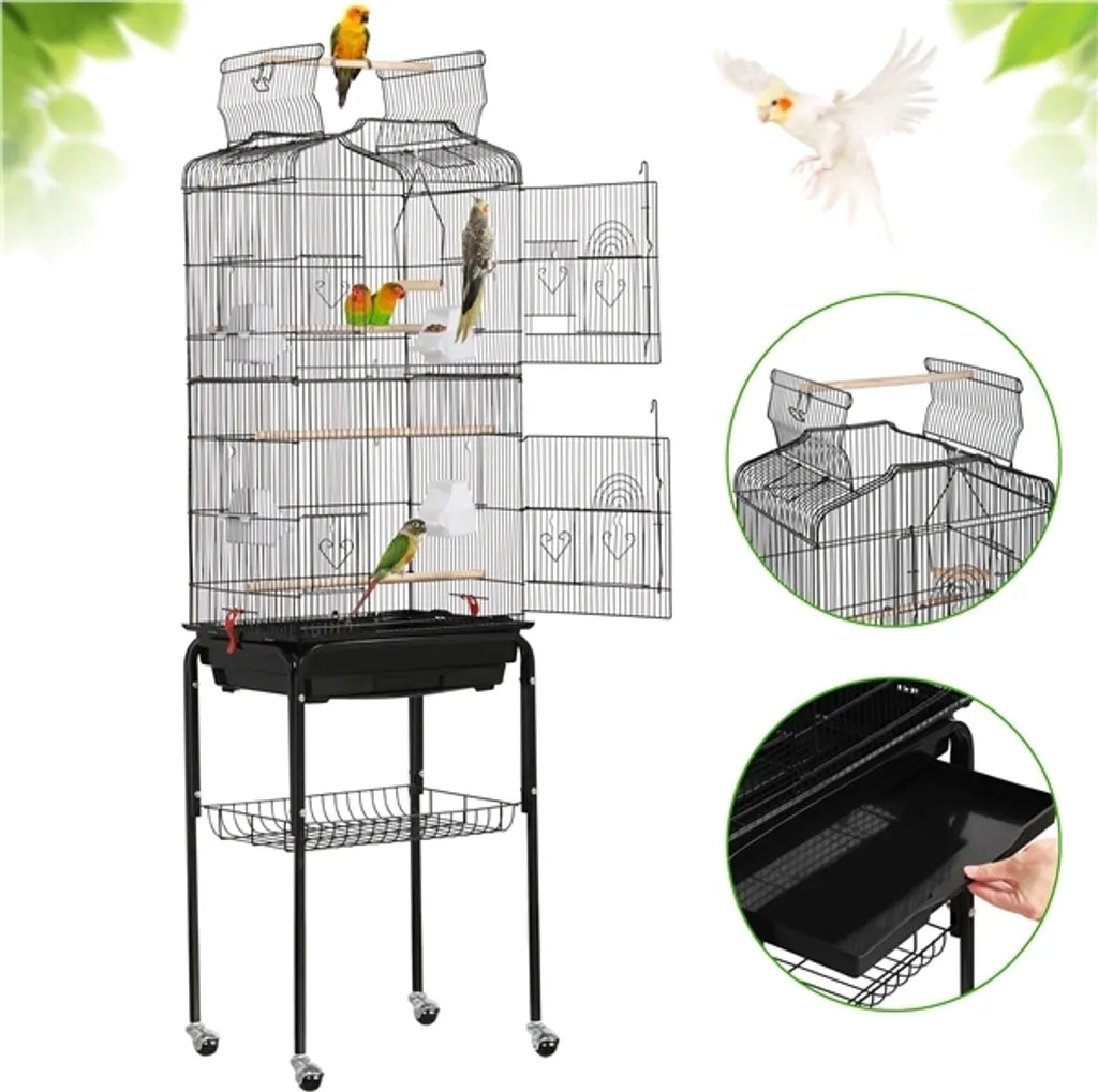 Yaheetech XXL Vogelkäfig mit Ständer und Spielbereich – Schwarz – 46 x 35 x 150,5 cm