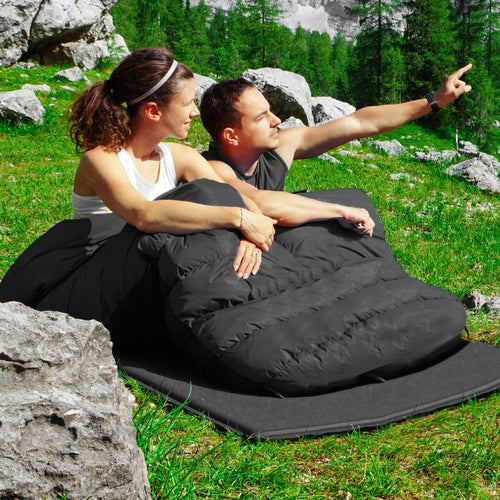 Coast Doppelschlafsack mit 2 Kissen - Doppel - mit Tragetasche - wasserdicht - 220 x 150 cm - Schwarz