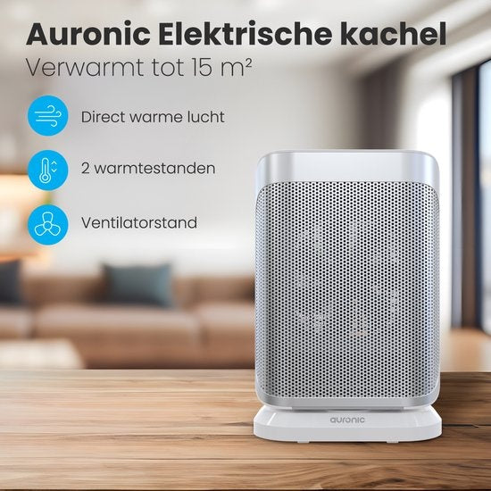Auronic - Electric Heater - Heizlüfter - 2 Stufen - 1500W - LED-Anzeige - Rotierend - Weiß