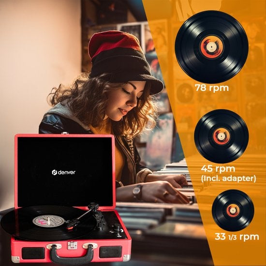 Denver Plattenspieler - Integrierte Lautsprecher - Inkl. PC-Software - Autostopp - Retro - VPL120 - Rot