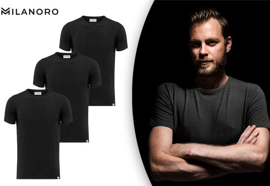 Milanoro - 3 weiche Bambus-T-Shirts - Weiß - Rundhalsausschnitt - M