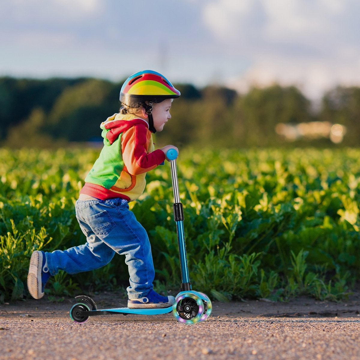 LifeGoods HappyStep - Kinder-Roller - Alter 2-5 Jahre - 3 leuchtende Räder - Jungen/Mädchen - Blau