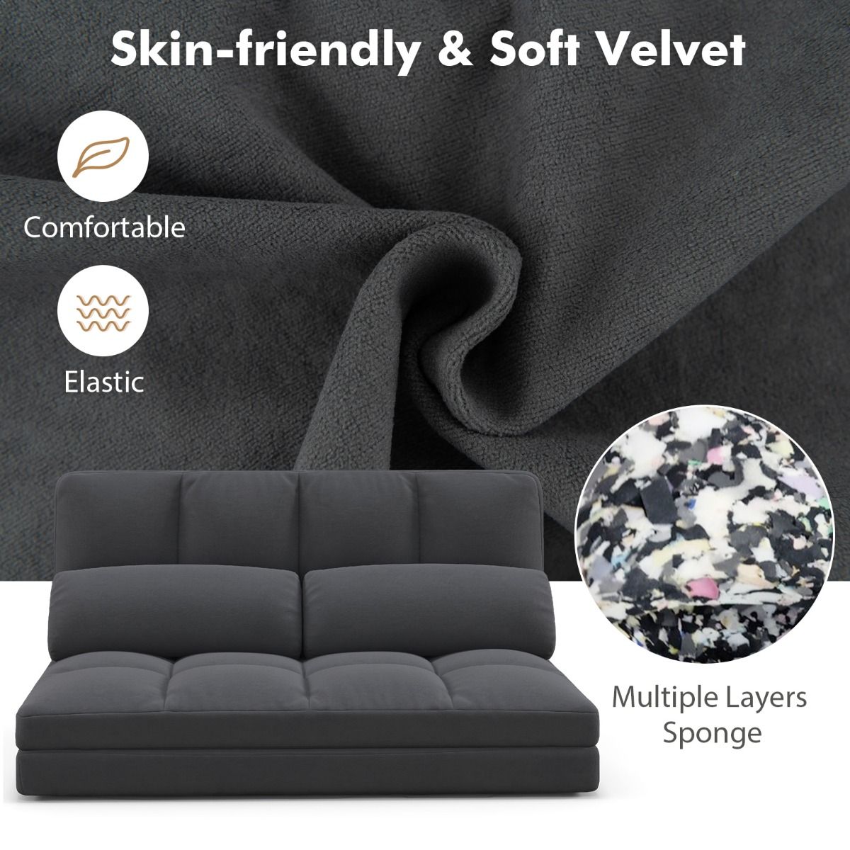 Coast Klappbare Bodenbank – 3-in-1-Schlafsofa – Verstellbare Rückenlehne – Dunkelgrau