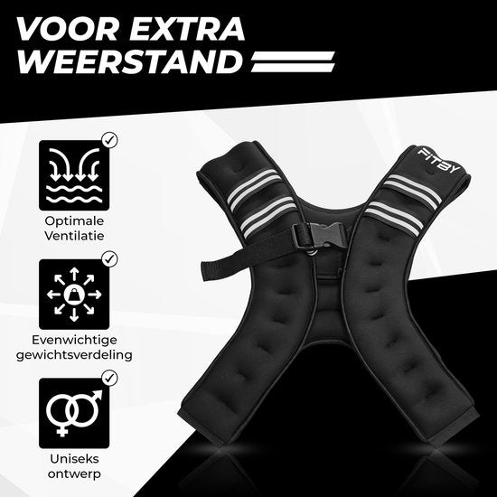 Fitby Gewichtsweste 10 kg – Laufweste – Weighted Vest – Gewichtswesten – Gewichte – Verstellbar – Krafttraining & Crossfit – Cardio – Schwarz