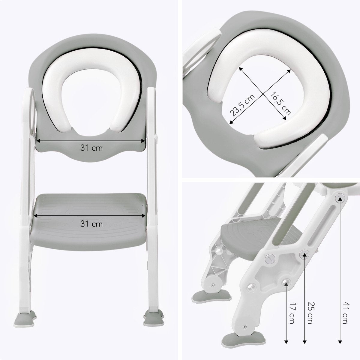 LifeGoods Toilettensitzverkleinerer - Toilettentrainer mit Treppe - Töpfchen Kleinkind - 2 bis 7 Jahre - Grau/Weiß