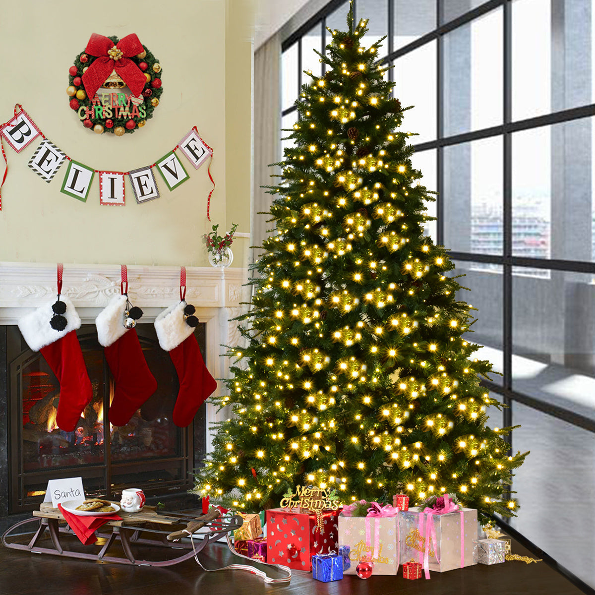 Coast Künstlicher Weihnachtsbaum mit LED-Lichtern - 240cm - Grün