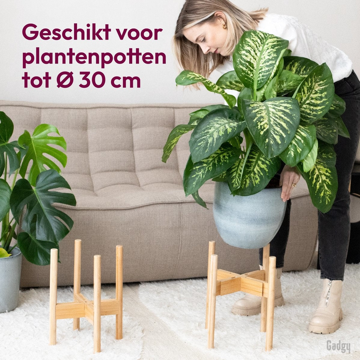Gadgy Bambus Pflanzenständer - 2 Stück - Pflanzentisch - Indoor-Pflanzentisch - Pflanzenständer - ausziehbar - Holz - Ã˜ 20 bis 30 cm