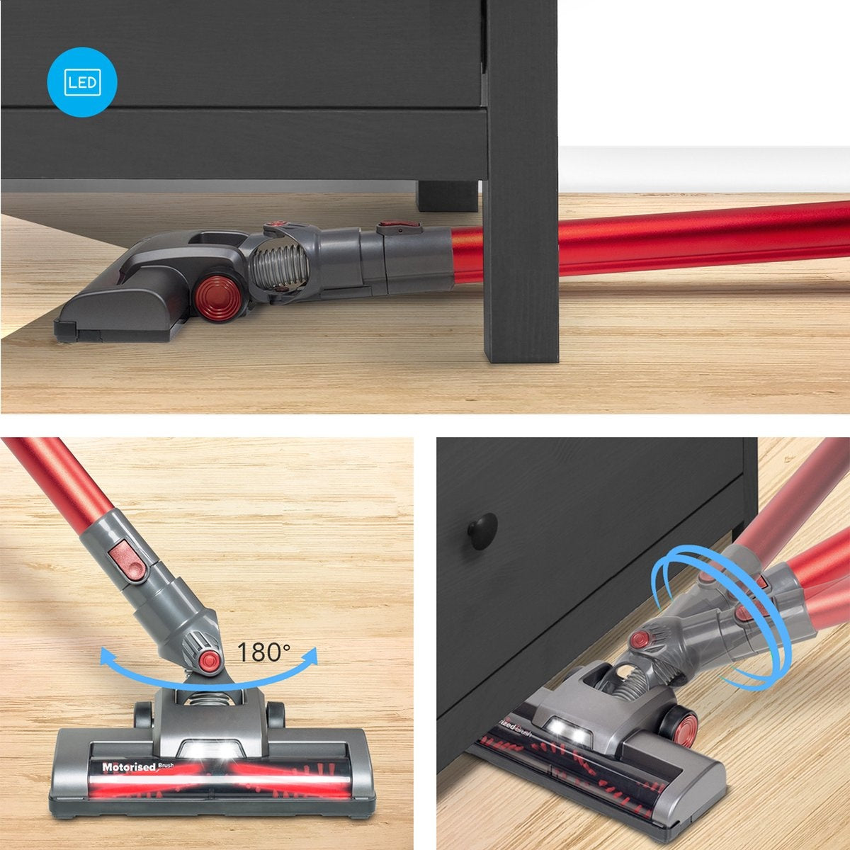 Auronic Stabstaubsauger kabellos - Beutellos - 4-in-1 - Akkubetrieben - 160W - Rot/Grau