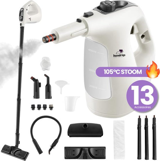 Hendriqs® 2-in-1-Dampfreiniger 1500 W, 105 °C, für Böden und Fenster – Elektrischer Wischmopp – Dampfwischmopp – Handdampfreiniger – Steam Cleaner – Für Küche, Bad und Grill