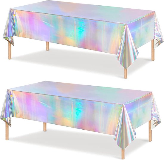 Partizzle 2x Plastik Einwegtischdecke - Einhorn Party Dekorationen - Meerjungfrau Geburtstag - Holographischer Regenbogen - 274 x 137 cm