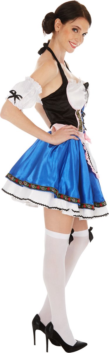 Dressforfun - Damenkostüm Dirndl Sexy Wiesentraum - Kurzes Satin Dirndl mit Bluse & Kniestrümpfen für Karneval, Oktoberfest & Party - Größe XL
