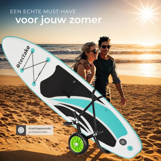 tectake® Faltbarer Transportwagen für Surfboard - Platz für 1 Board - Trolley für aufblasbares SUP Board - Trolley für aufblasbares Kanu oder Kajak - Buggy für Stand-up Paddle oder Surfboard