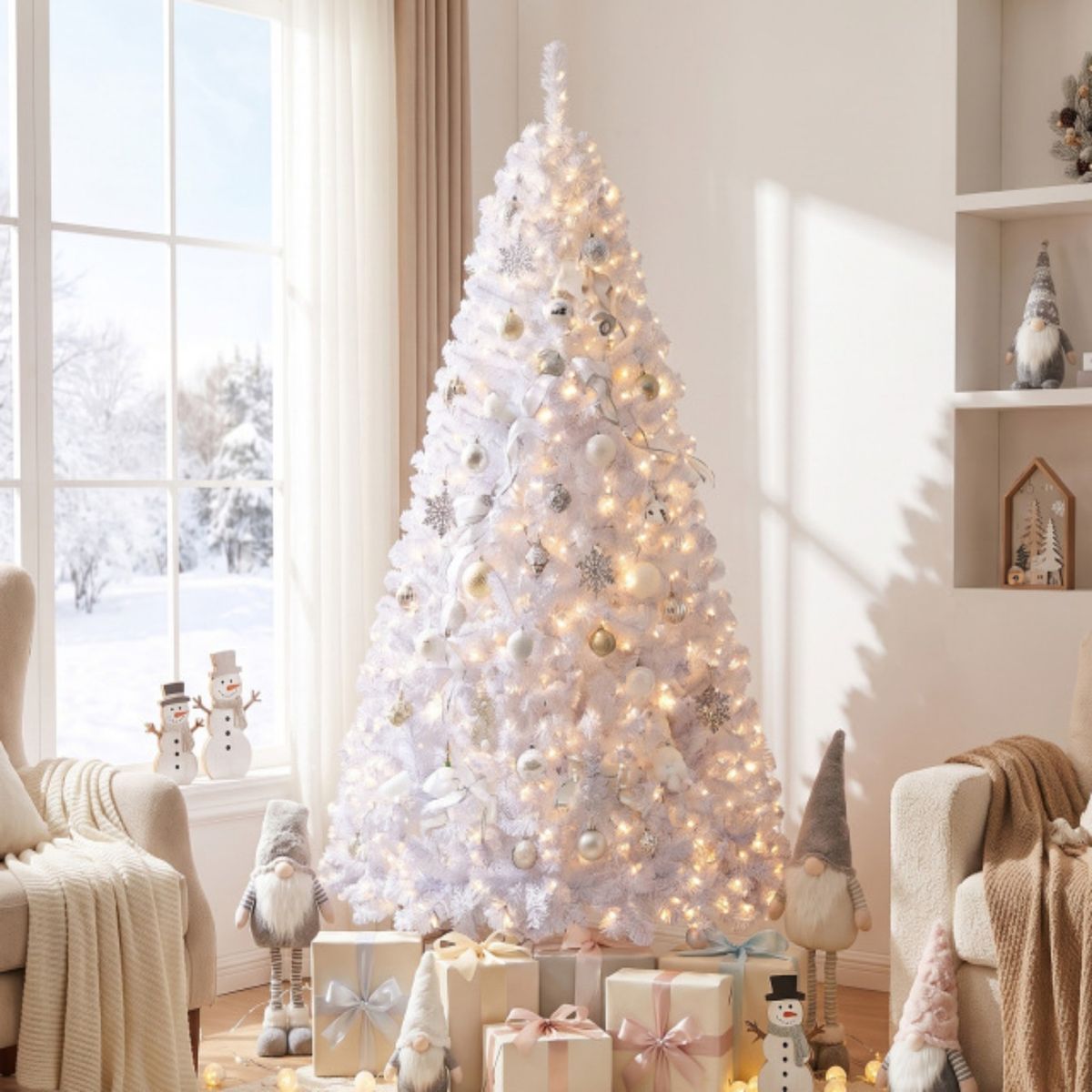 Coast Kunstweihnachtsbaum – 180 cm – 230 warmweiße LED-Lämpchen – 8 Beleuchtungsmodi – Schneeeffekt