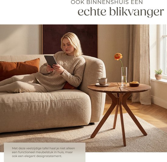 tectake® Runder Gartentisch aus Holz – Ø 70 x 62 cm – Akazienholz – Wetterfest – Außentisch – Bistrotisch – Beistelltisch – Tisch für Balkon und Terrasse – Auch für den Innenbereich geeignet