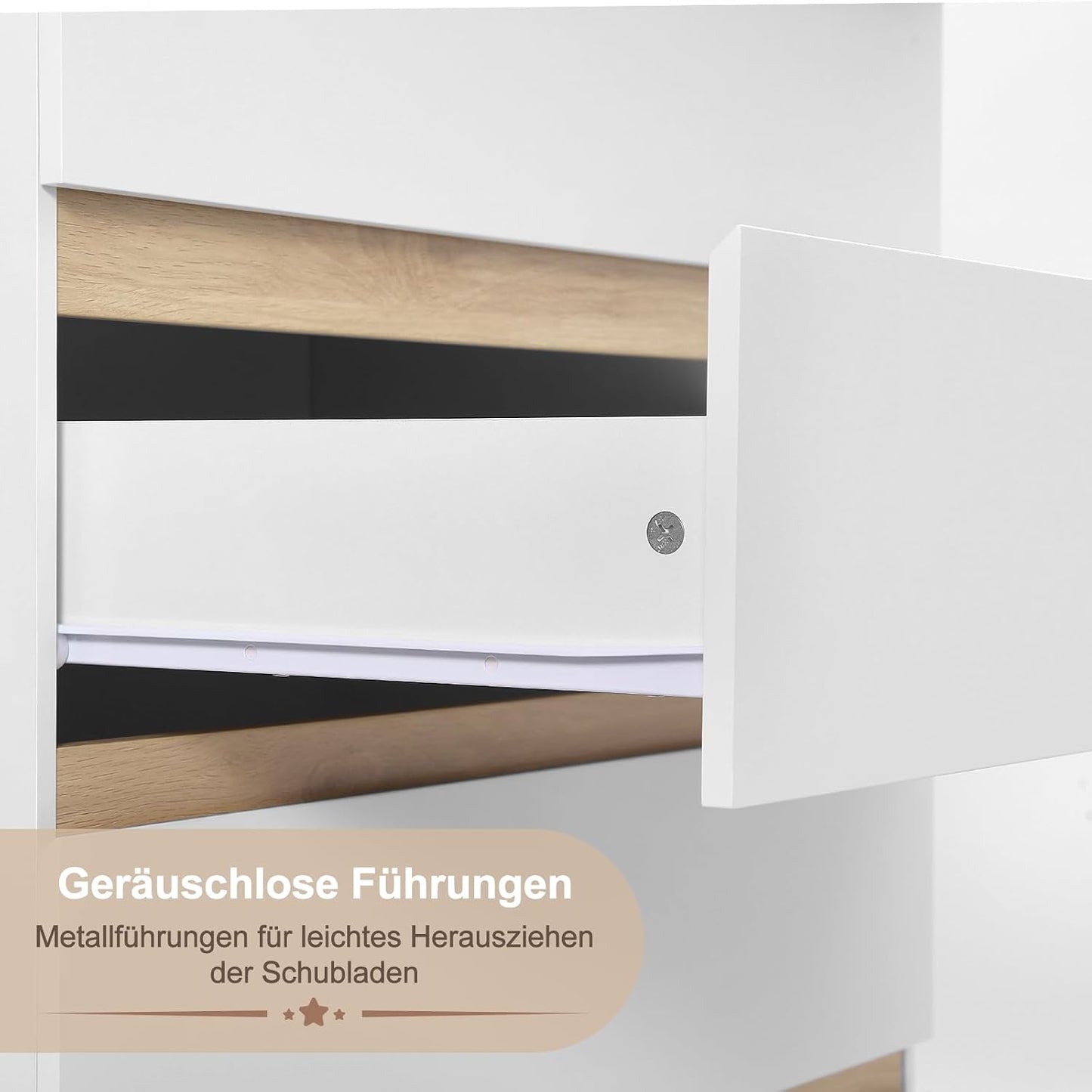 WOLTU Babykommode mit abnehmbarer Wickelauflage – 4 Schubladen – FSC-zertifiziertes Holz – Weiß