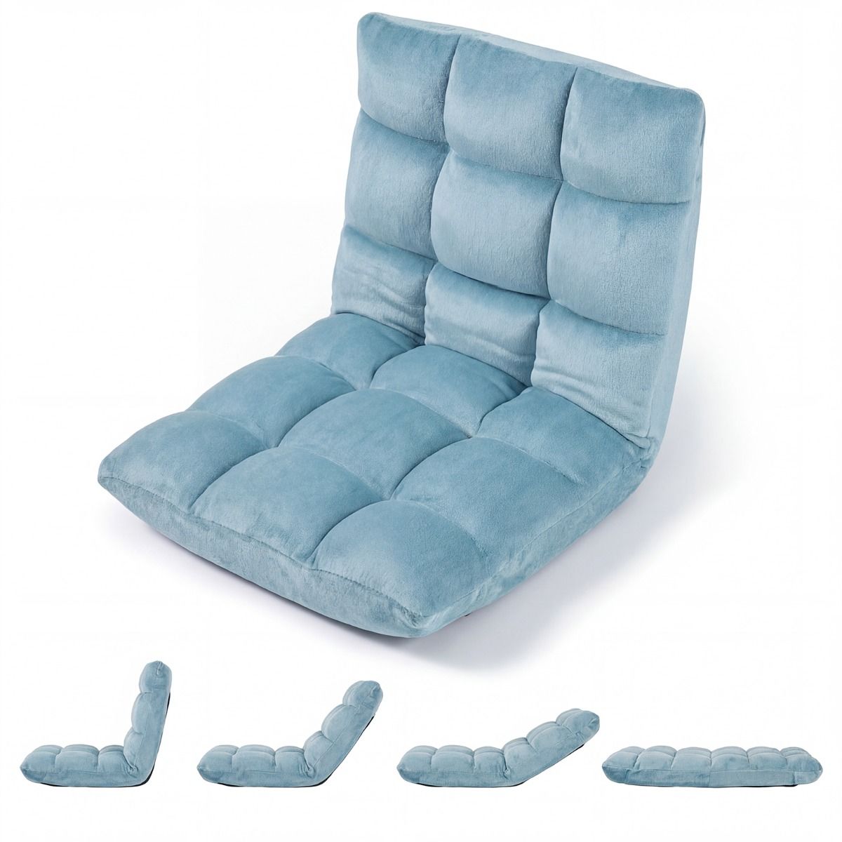 Coast Klappbarer Bodensessel – Rückenlehne in 14 Positionen verstellbar – Hochdichter Schaumstoff – Korallenfarbener Samt – 49,5 x 60 x 51 cm