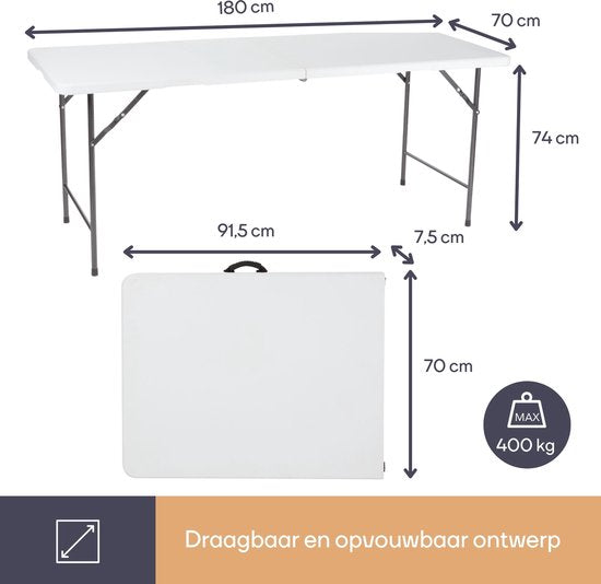 Perel Klapptisch, klappbar, wetterfest, Griff, maximal 100 kg, weiß