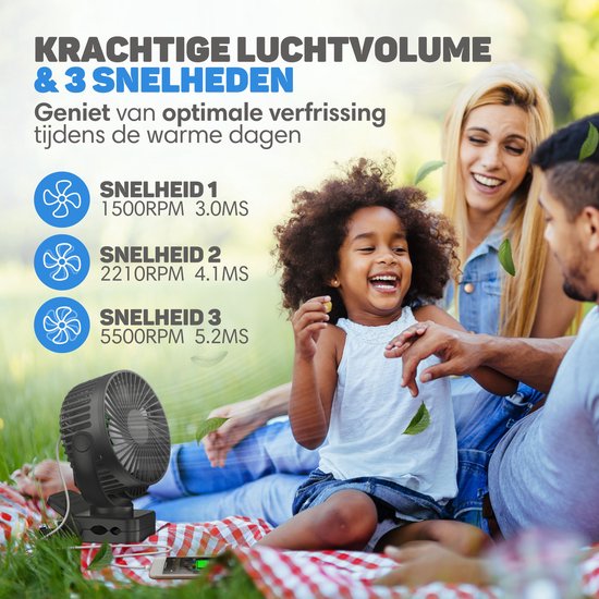 Vulpes Goods® Tech - Mini-USB-Ventilator PRO - Wiederaufladbarer Tischventilator - Leiser Miniventilator mit Fernbedienung - Handventilator - Klein, leise & geräuschlos - 3 Geschwindigkeiten & Beleuchtung - 12000 mAh & Powerbank-Funktion - Premium Schwarz