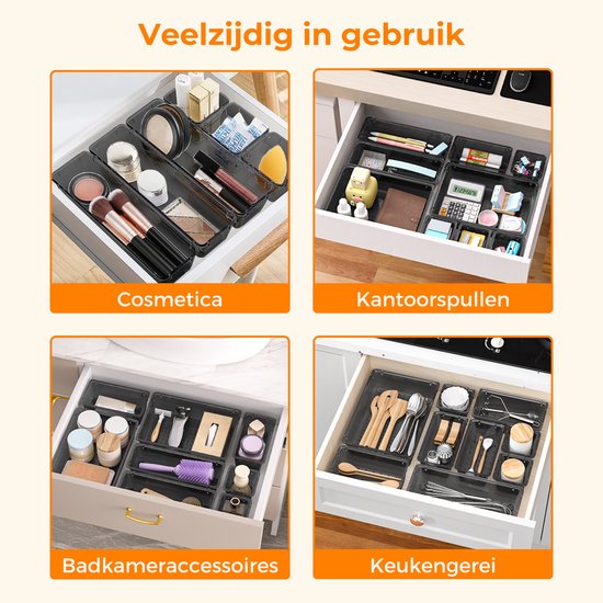 Posity Drawer Organizer - 12 Stück - Organizer Trays - Schubladenfächer - Aufbewahrungsfächer - Make-up Organizer - Für Küche, Bad & Büro - Kunststoff - Transparent