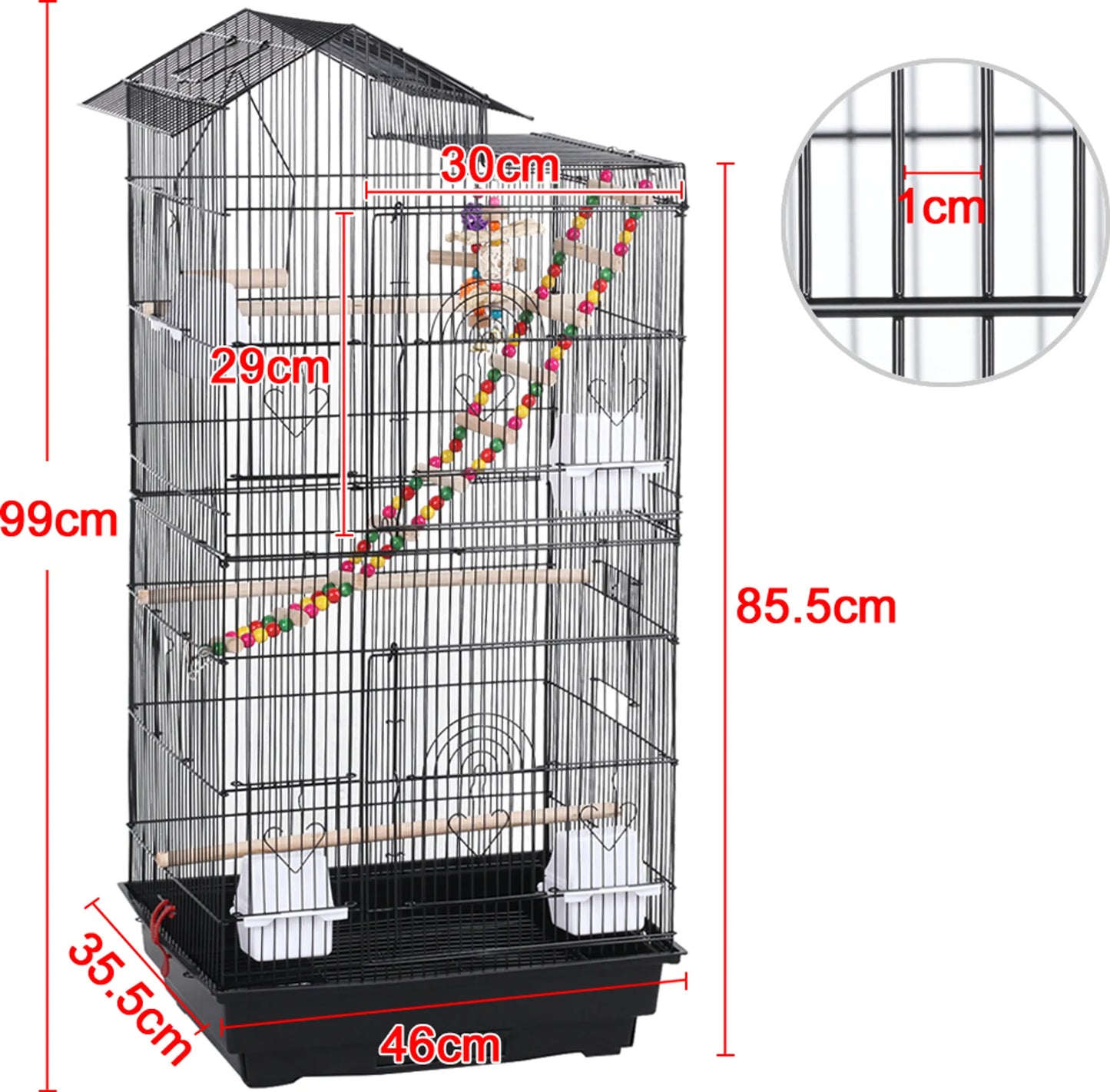 Yaheetech Vogelkäfig mit Spielplatz - 46 x 35,5 x 99 cm - Mit abnehmbarer Bodenplatte und Drahtschlössern und komplettem Zubehörset - Für Sittiche und Kanarienvögel - Schwarzes Metall und Holz