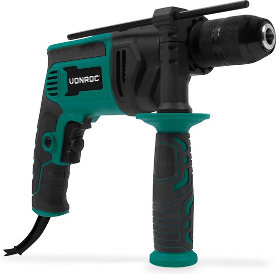 VONROC PRO Schlagbohrmaschine - 850W - Ø13mm - Metall-Schnellspannbohrfutter - Variable Drehzahl - 3m Gummikabel - Inkl. Tiefenanschlag und Zusatzhandgriff