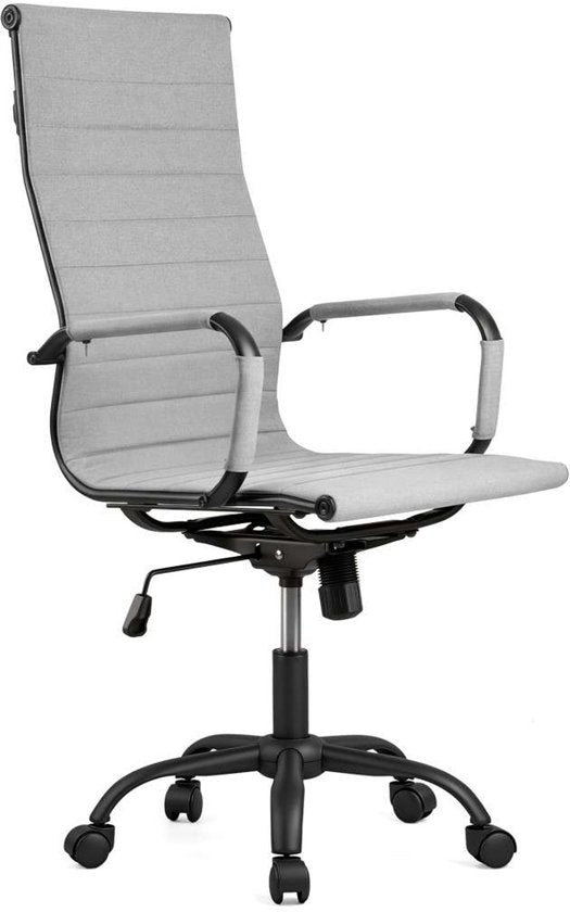 Feel Furniture – Luxuriöser Bürostuhl – Hohe Rückenlehne – Hellgrau mit mattschwarzem Gestell