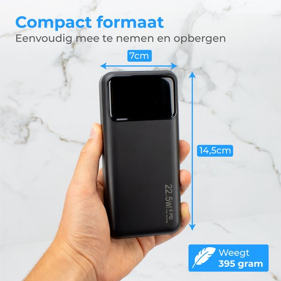 Nuvance - Powerbank 20000 mAh - 22,5 W Schnellladefunktion - USB, USB-C & Micro USB - Universal für Smartphones, Tablets & Gadgets - Reise-Powerbanks - Schwarz