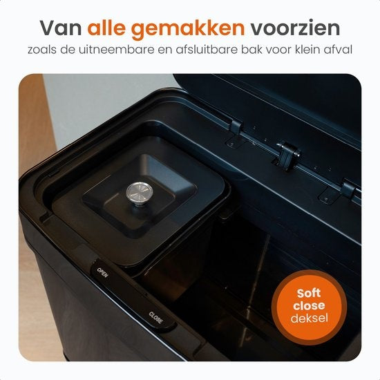 Goliving Automatic Sensor Trashcan 64 Liter - Küchenabfalleimer - Abfallbehälter Abfalltrennung - Freihändiger Sensor - Feuchtigkeitsbeständig - Schließender Rand - Langlebiger Edelstahl - 40L + 2x12L + 8L - Schwarz
