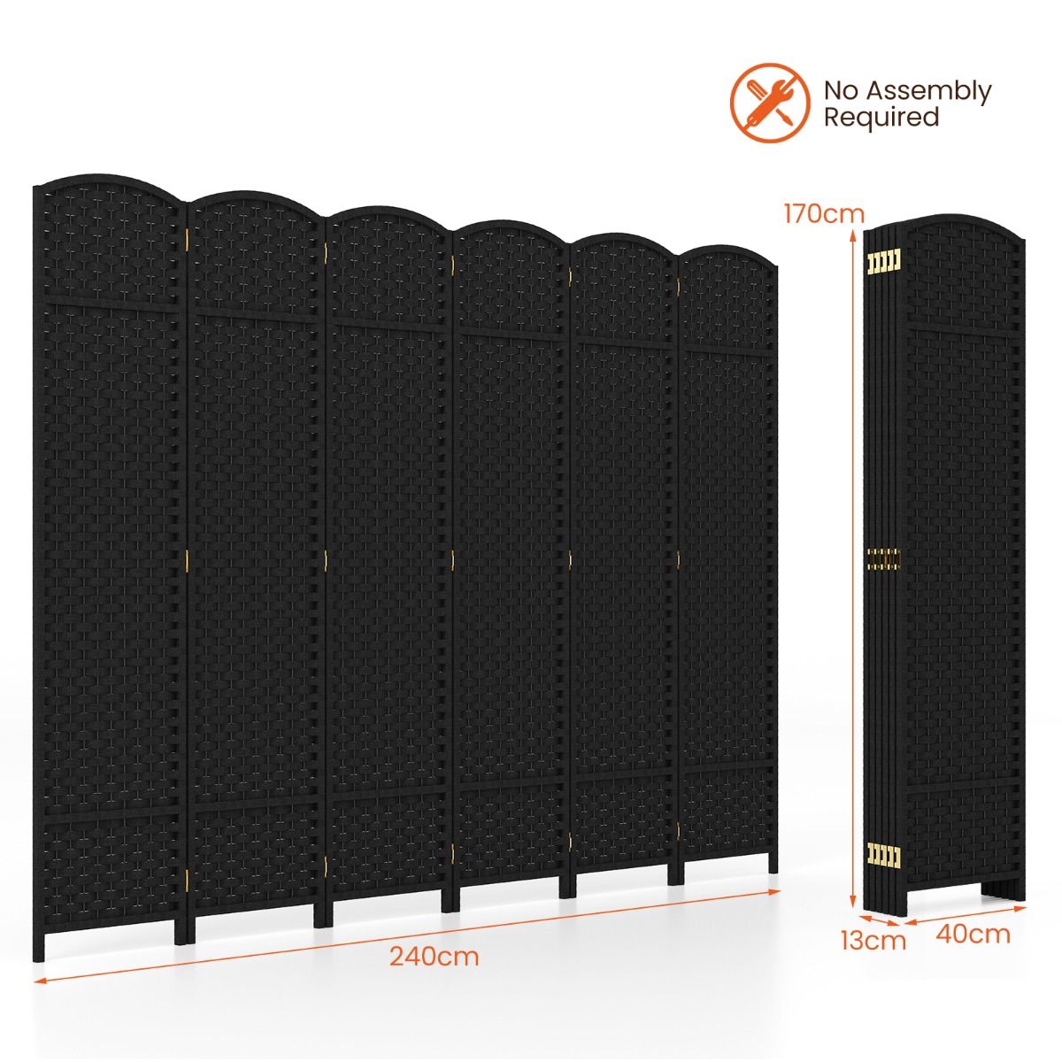 Coast Chamber Screen - 6-teilig - Massivholzrahmen - 40 x 13 x 170 cm - Schwarz