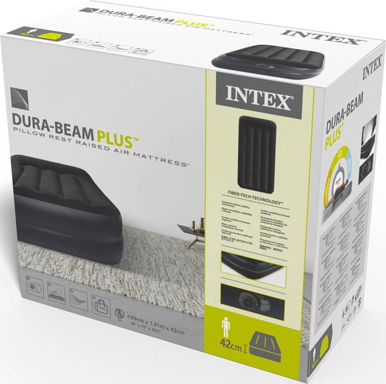 Intex Twin Pillow Rest Raised Luftmatratze mit integrierter Pumpe – 191 x 99 x 42 cm