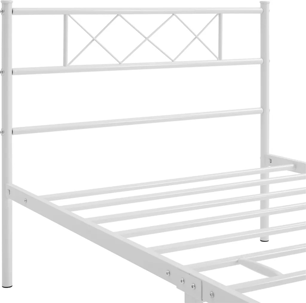 Yaheetech Bettrahmen 90 × 190 cm - Weißes Metall - Einzelbett mit X-Design Kopfteil, Lattenrost und 32,5 cm Stauraum