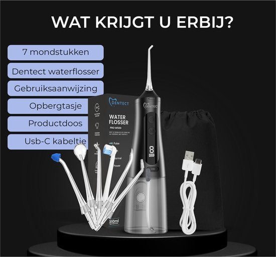 Dentect Wasserzahnbürste – Nasendusche – Munddusche – Zungenreiniger – 9 Einstellungen – Zahnbelag-Entferner – Zusätzliche Aufsätze – Reinigung von Zahnspangen – Zahnstein-Entferner