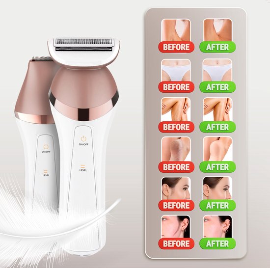 Sansbeauté® 6-in-1 Ladyshave Gesicht - Achseln - Beine - Bikinizone - Rasierer für Frauen - Epilierer - Epilierer für Damen - Trimmer für Frauen - Bikini-Trimmer - USB Wiederaufladbar