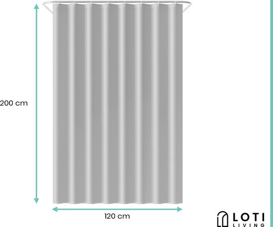 Loti Living Duschvorhang Anti-Schimmel - Grau - Inklusive Ringe - Wasserdicht - Polyester - Duschvorhang 120x200 cm