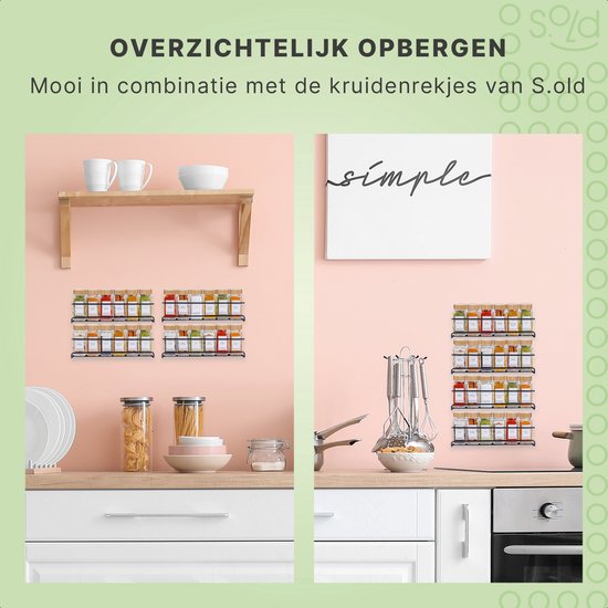 S.old - 36 Glasgewürzdosen quadratisch mit Bambusdeckel - Gewürzstreuer - Komplettset mit Streudeckeln, vorgedruckten Aufklebern und Trichter - Fassungsvermögen 120 ml - 10,5 x 4,3 cm