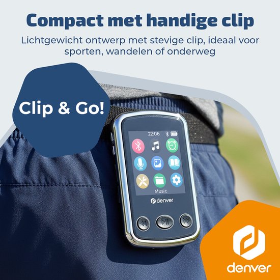 Denver MP3 Player inkl. Ohrhörer - Erweiterbar bis zu 128GB - Shuffle/Repeat Modus - Kinder und Erwachsene - Befestigungsclip - AUX - MPS320B - Schwarz