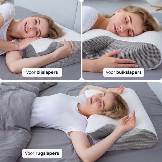 Alyze Anti-Schnarch-Kissen – Für jede Schlafposition – 62 x 37 cm – Kopfkissen – Ergonomisch – Schlaf – Schmetterling – Kissen – Nackenbeschwerden – Memory-Schaum – weiß – Alyze