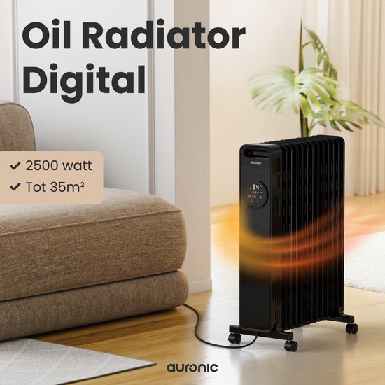 Auronic Ölradiator - Elektrischer Heizkörper - 2500W Heizkörper - Schwarz