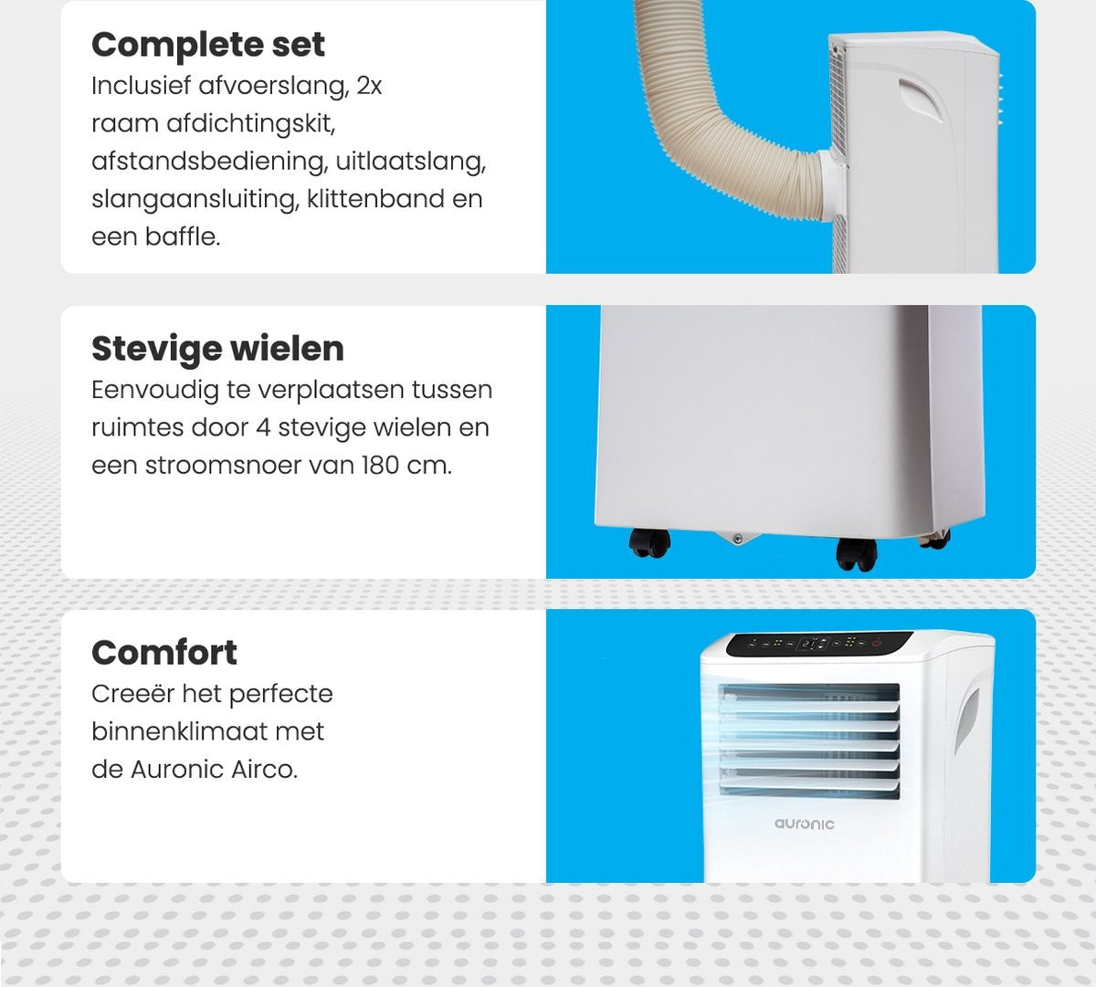 Auronic - Mobile Klimaanlage - 4 Stufen - mit Fernbedienung und Fensterdichtungssatz - für 15-35 m2 - Weiß