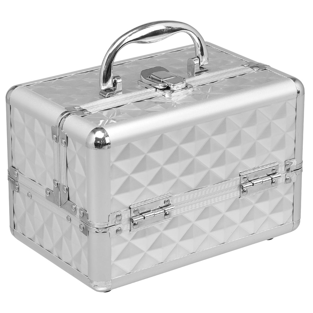 Coast Make-up-Koffer – tragbar und professionell – mit Spiegel und verstellbarer Facheinteilung – silber